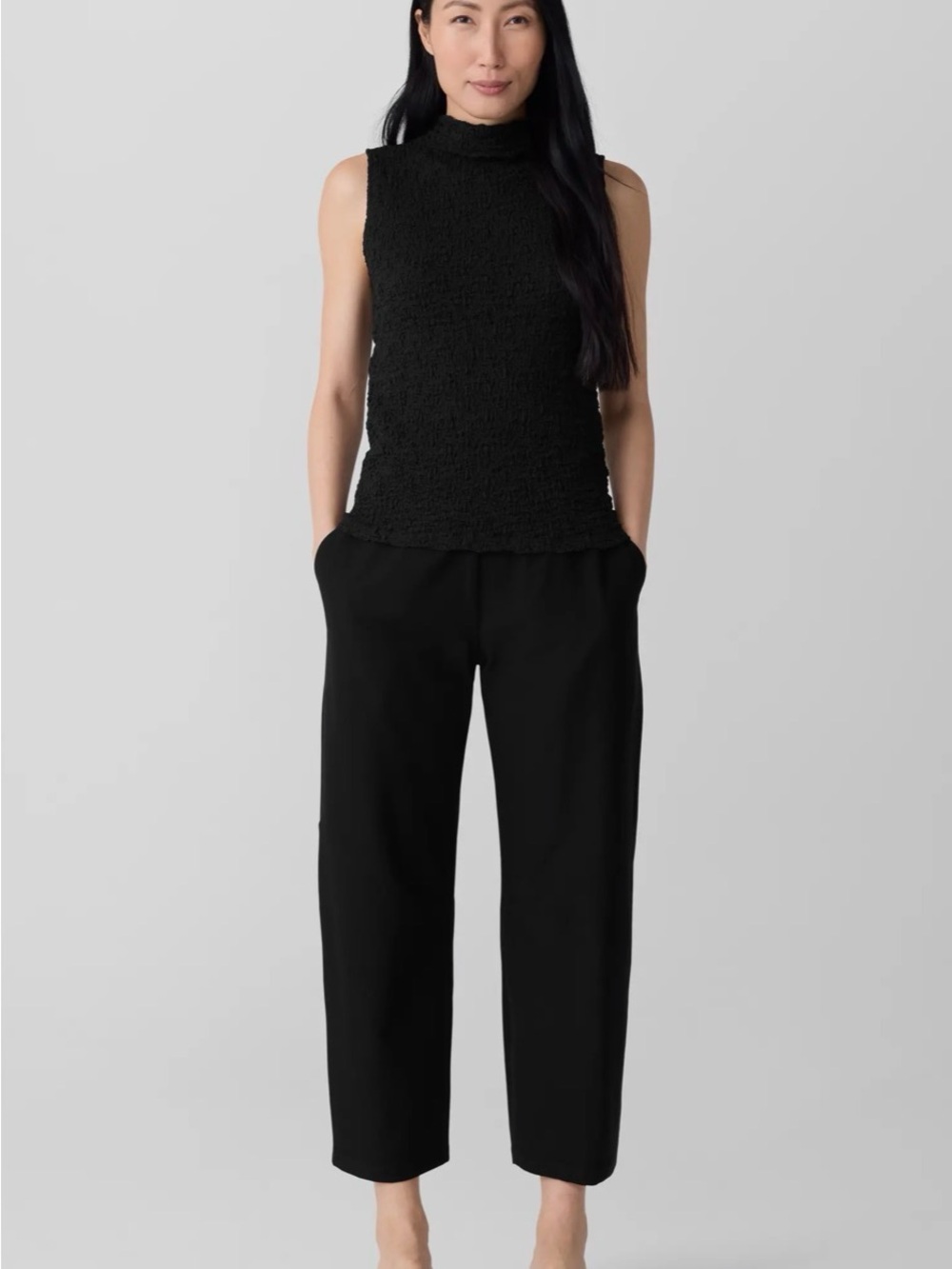 Eileen Fisher Linen Barrel Pants relaxed Ankle L Black